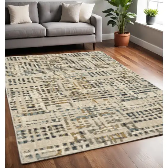 Beige Grey Blues Orange Yellow And Ivory Abstract Power Loom Stain Resistant Area Rug Photo 1
