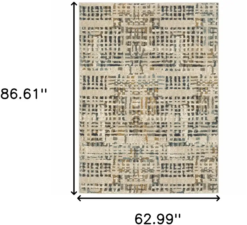 Beige Grey Blues Orange Yellow And Ivory Abstract Power Loom Stain Resistant Area Rug Photo 10