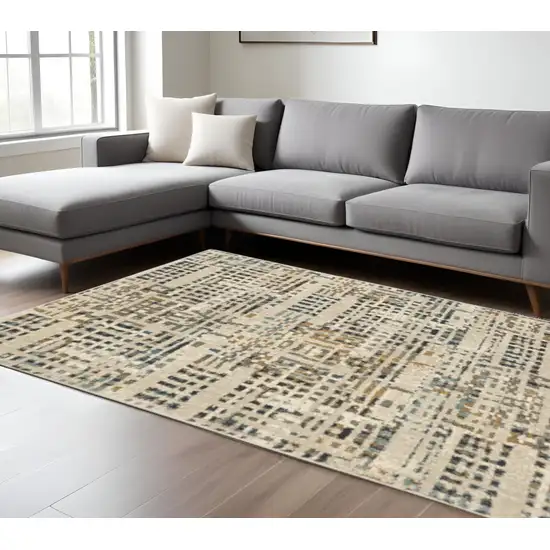 Blue And Beige Abstract Shag Area Rug Photo 1
