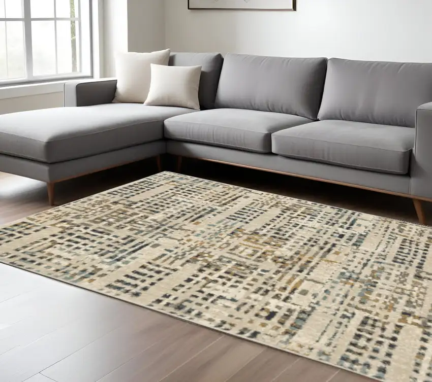 Blue And Beige Abstract Shag Area Rug Photo 1
