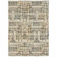 Photo of Beige Grey Blues Orange Yellow And Ivory Abstract Power Loom Stain Resistant Area Rug