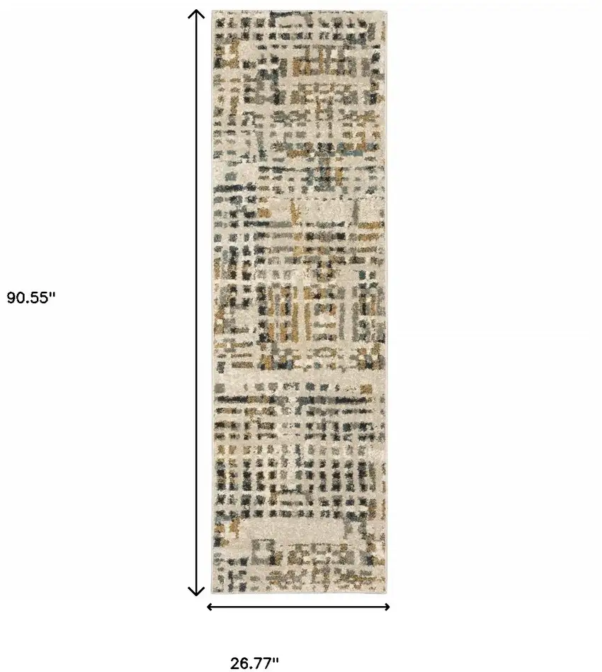 Beige Grey Blues Orange Yellow And Ivory Abstract Power Loom Stain Resistant Runner Rug Photo 10