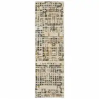 Photo of Beige Grey Blues Orange Yellow And Ivory Abstract Power Loom Stain Resistant Runner Rug