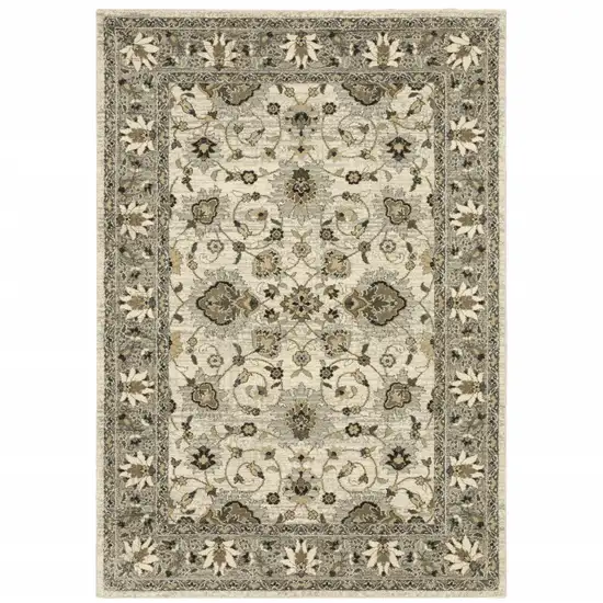 Beige Grey Brown And Charcoal Oriental Power Loom Stain Resistant Area Rug Photo 2