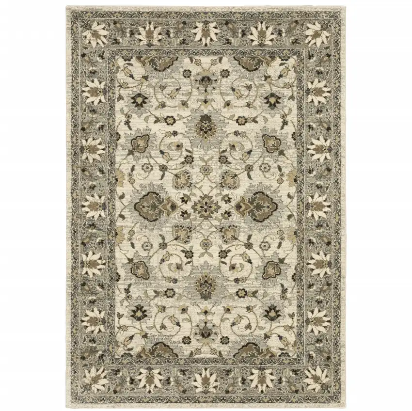 Beige Grey Brown And Charcoal Oriental Power Loom Stain Resistant Area Rug Photo 2