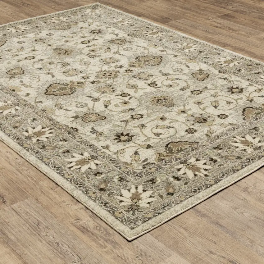 Beige Grey Brown And Charcoal Oriental Power Loom Stain Resistant Area Rug Photo 6