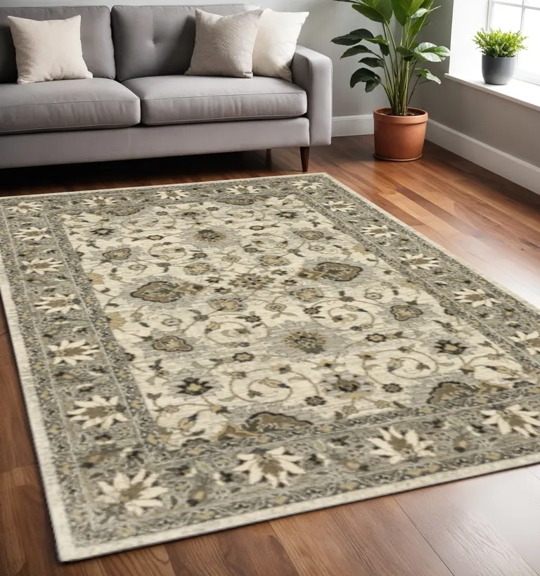 Beige Grey Brown And Charcoal Oriental Power Loom Stain Resistant Area Rug Photo 1