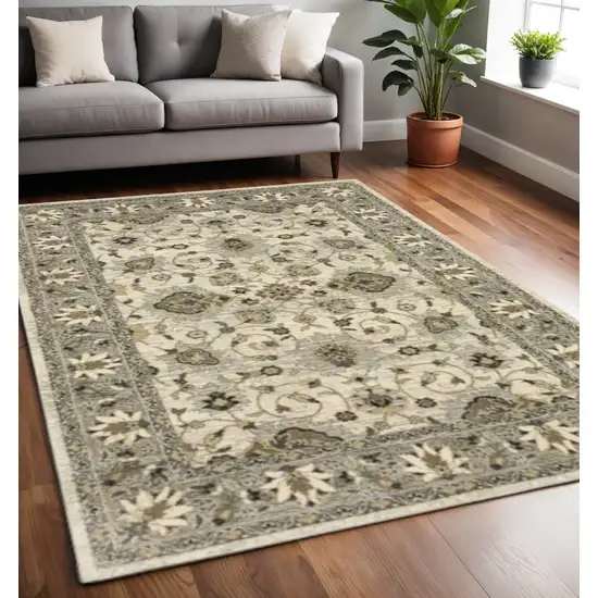 Beige Grey Brown And Charcoal Oriental Power Loom Stain Resistant Area Rug Photo 1