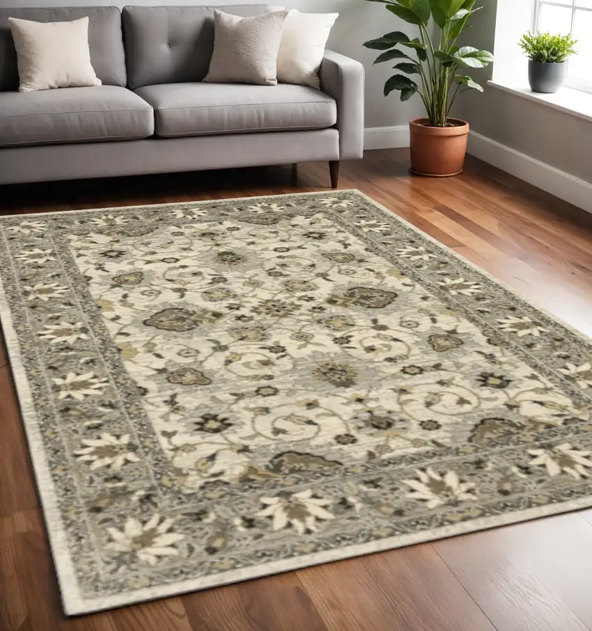 Beige Grey Brown And Charcoal Oriental Power Loom Stain Resistant Area Rug Photo 1