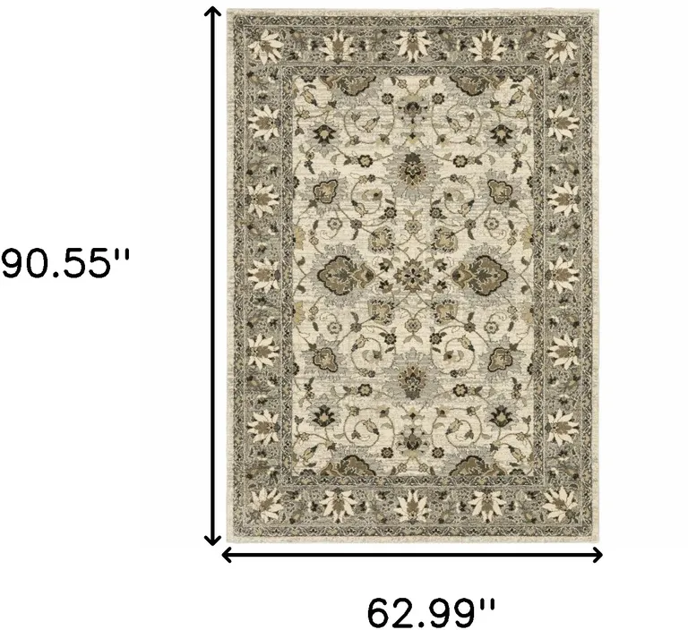 Beige Grey Brown And Charcoal Oriental Power Loom Stain Resistant Area Rug Photo 3