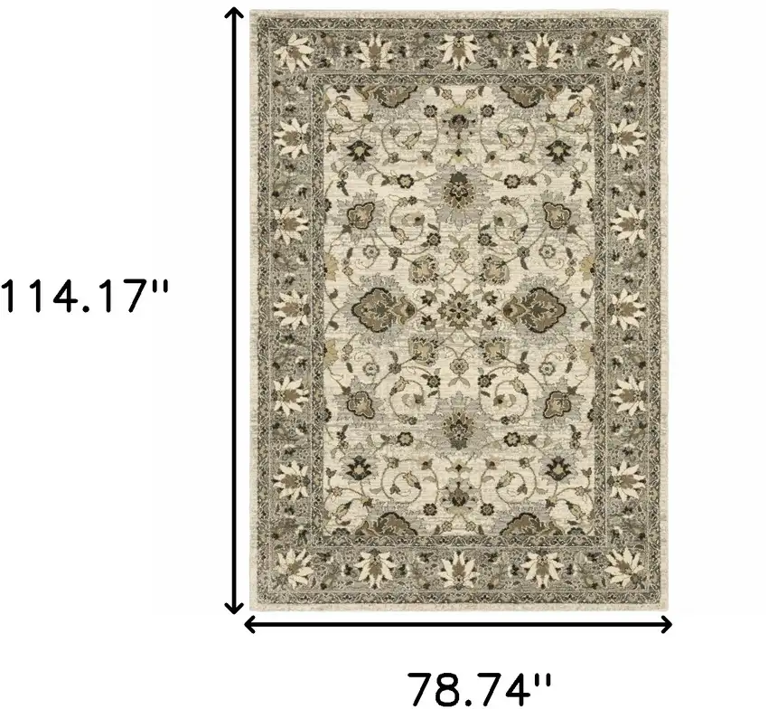 6' X 9' Beige Grey Brown And Charcoal Oriental Power Loom Stain Resistant Area Rug Photo 3