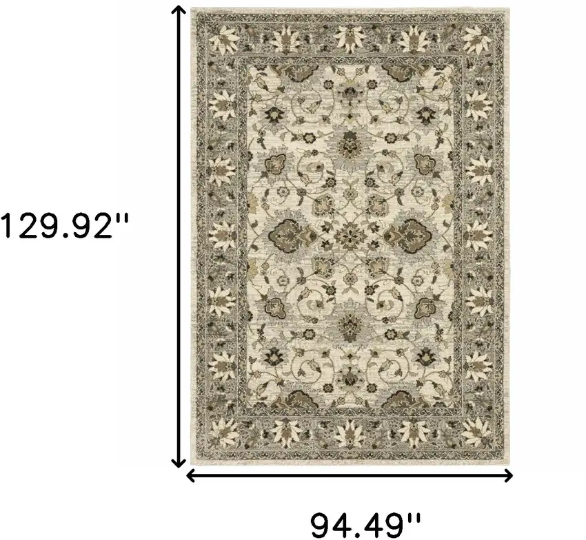 Beige Grey Brown And Charcoal Oriental Power Loom Stain Resistant Area Rug Photo 3