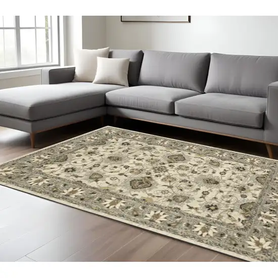 Beige Grey Brown And Charcoal Oriental Power Loom Stain Resistant Area Rug Photo 1