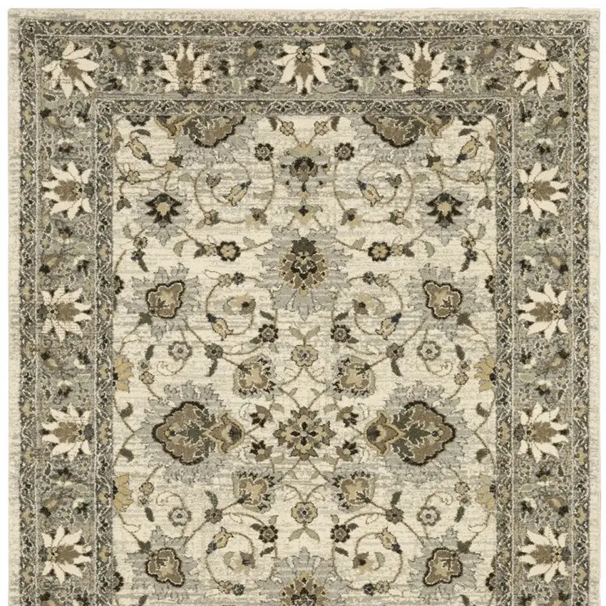 Beige Grey Brown And Charcoal Oriental Power Loom Stain Resistant Area Rug Photo 5