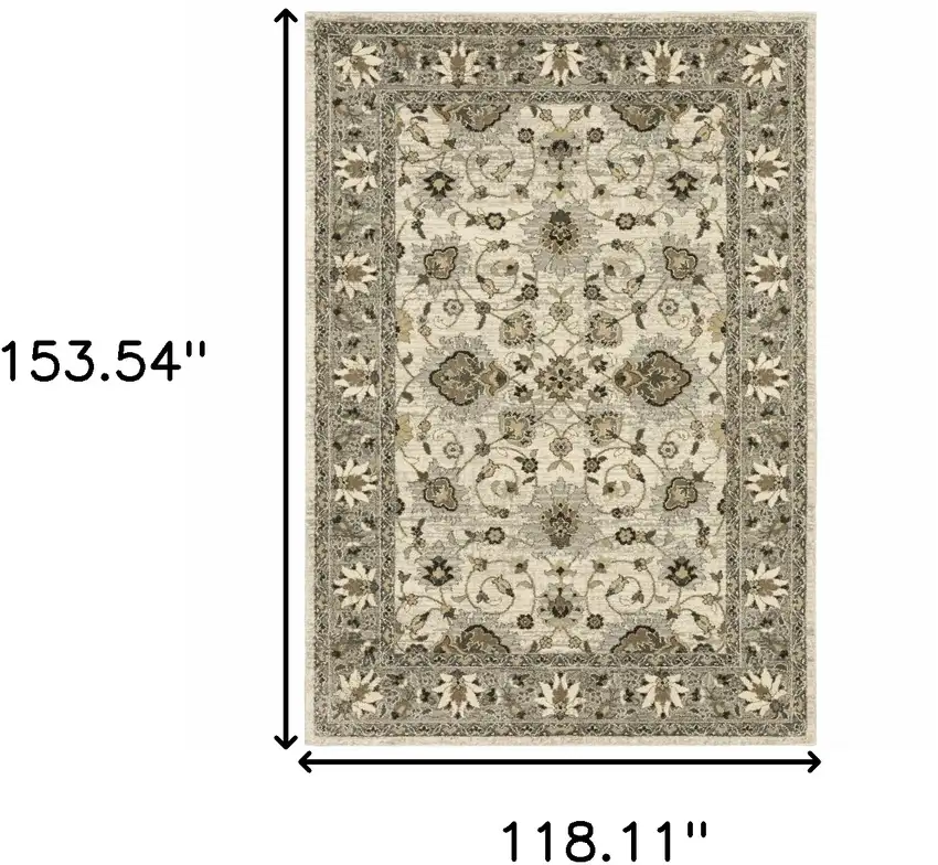Beige Grey Brown And Charcoal Oriental Power Loom Stain Resistant Area Rug Photo 10