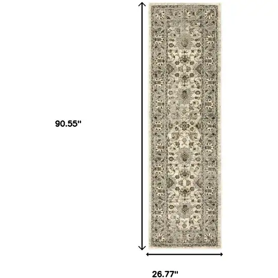2' X 8' Beige Grey Brown And Charcoal Oriental Power Loom Stain Resistant Runner Rug Photo 9