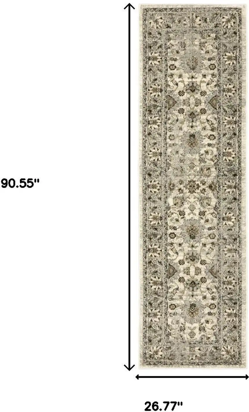 2' X 8' Beige Grey Brown And Charcoal Oriental Power Loom Stain Resistant Runner Rug Photo 9