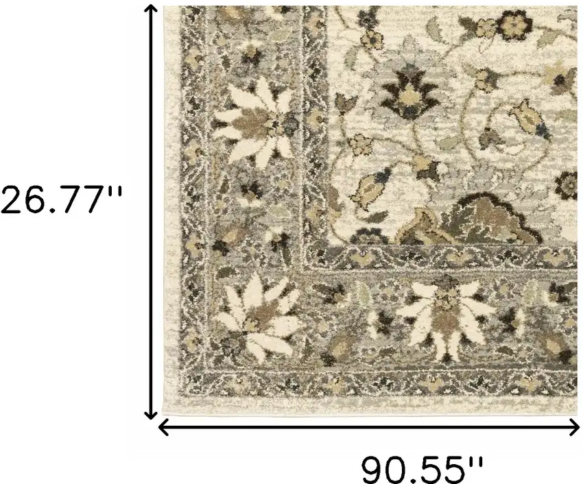 Beige Grey Brown And Charcoal Oriental Power Loom Stain Resistant Runner Rug Photo 10