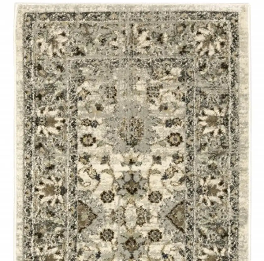 2' X 8' Beige Grey Brown And Charcoal Oriental Power Loom Stain Resistant Runner Rug Photo 5