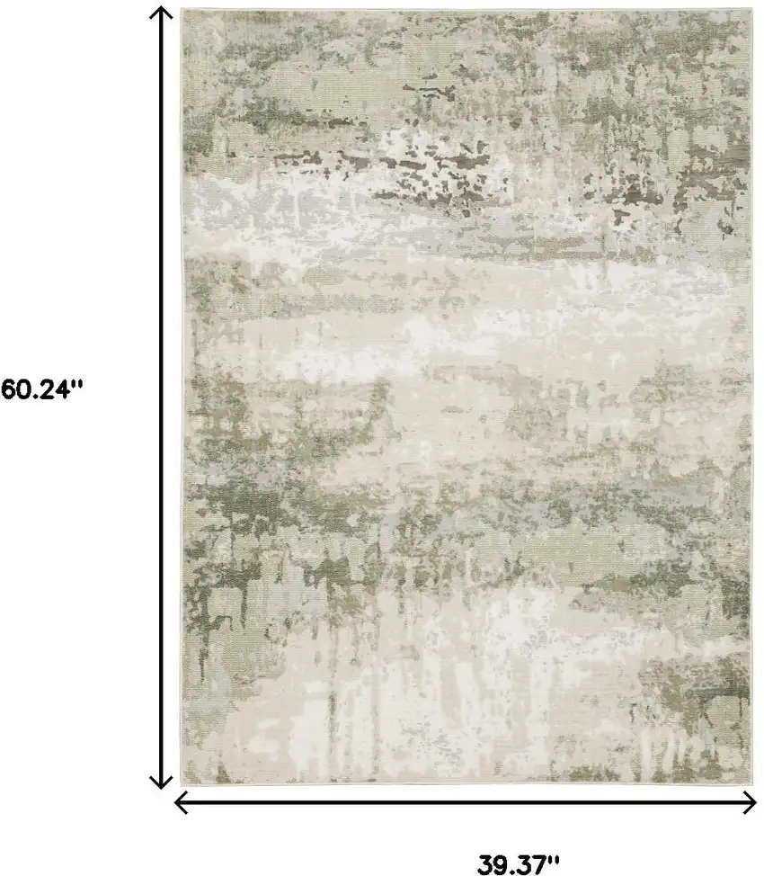Beige Grey Brown And Sage Green Abstract Power Loom Stain Resistant Area Rug Photo 3