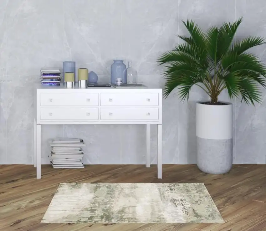 Beige Grey Brown And Sage Green Abstract Power Loom Stain Resistant Area Rug Photo 3