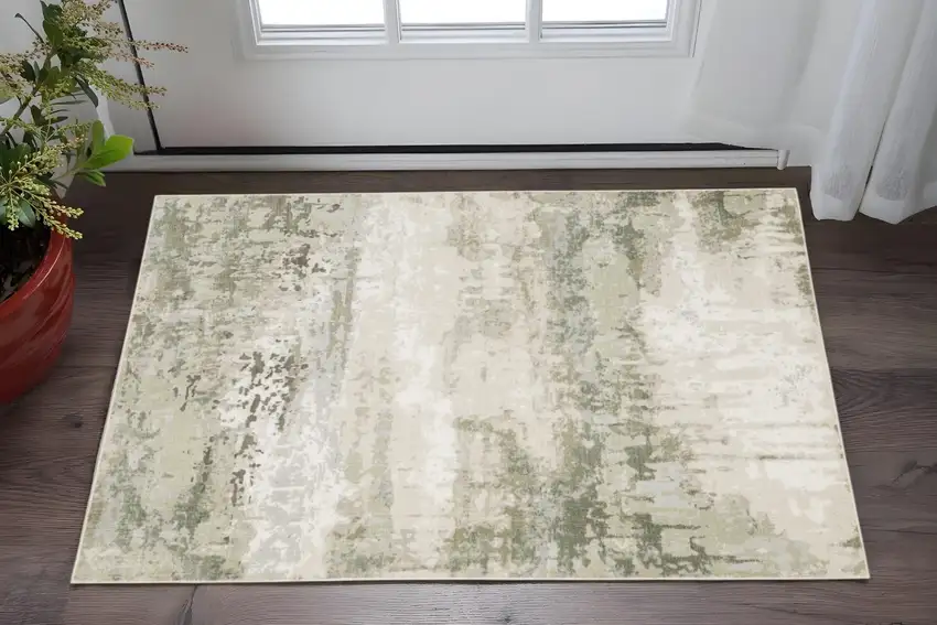 Beige Grey Brown And Sage Green Abstract Power Loom Stain Resistant Area Rug Photo 1