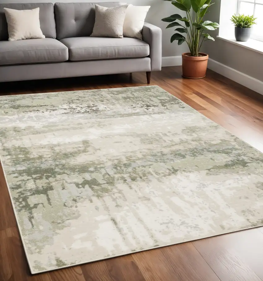 Beige And Green Abstract Distressed Area Rug Photo 1
