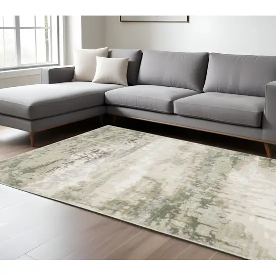 6' X 9' Beige Grey Brown And Sage Green Abstract Power Loom Stain Resistant Area Rug Photo 2