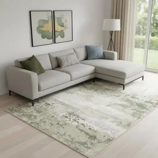 Beige Grey Brown And Sage Green Abstract Power Loom Stain Resistant Area Rug Photo 1