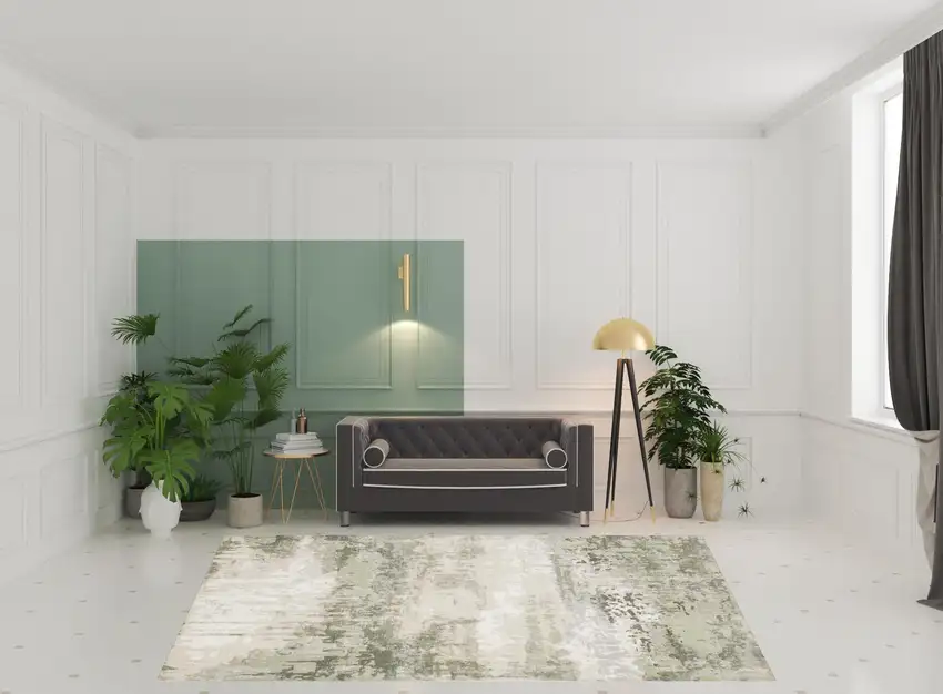 Beige Grey Brown And Sage Green Abstract Power Loom Stain Resistant Area Rug Photo 3