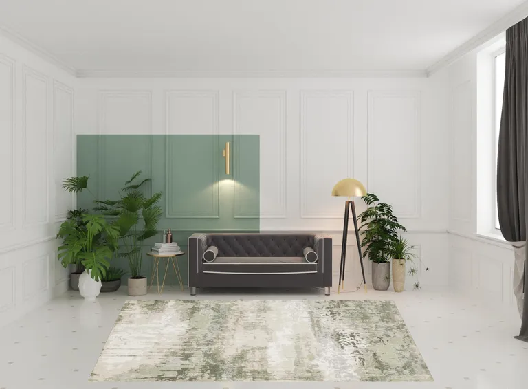 Beige Grey Brown And Sage Green Abstract Power Loom Stain Resistant Area Rug Photo 3
