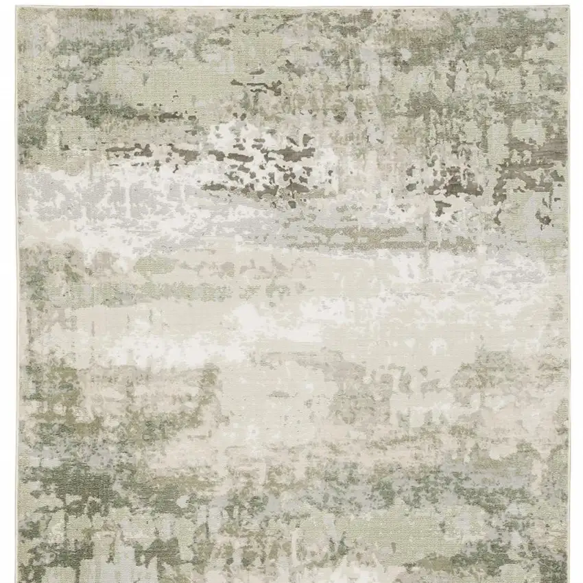 Beige Grey Brown And Sage Green Abstract Power Loom Stain Resistant Area Rug Photo 4
