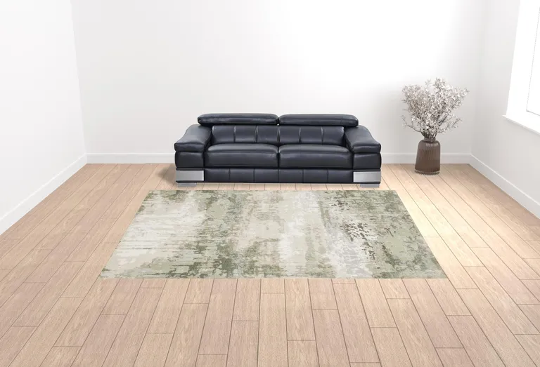 Beige Grey Brown And Sage Green Abstract Power Loom Stain Resistant Area Rug Photo 3