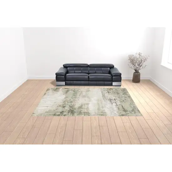 Beige Grey Brown And Sage Green Abstract Power Loom Stain Resistant Area Rug Photo 3
