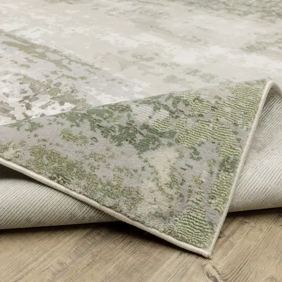 Beige Grey Brown And Sage Green Abstract Power Loom Stain Resistant Runner Rug Photo 8