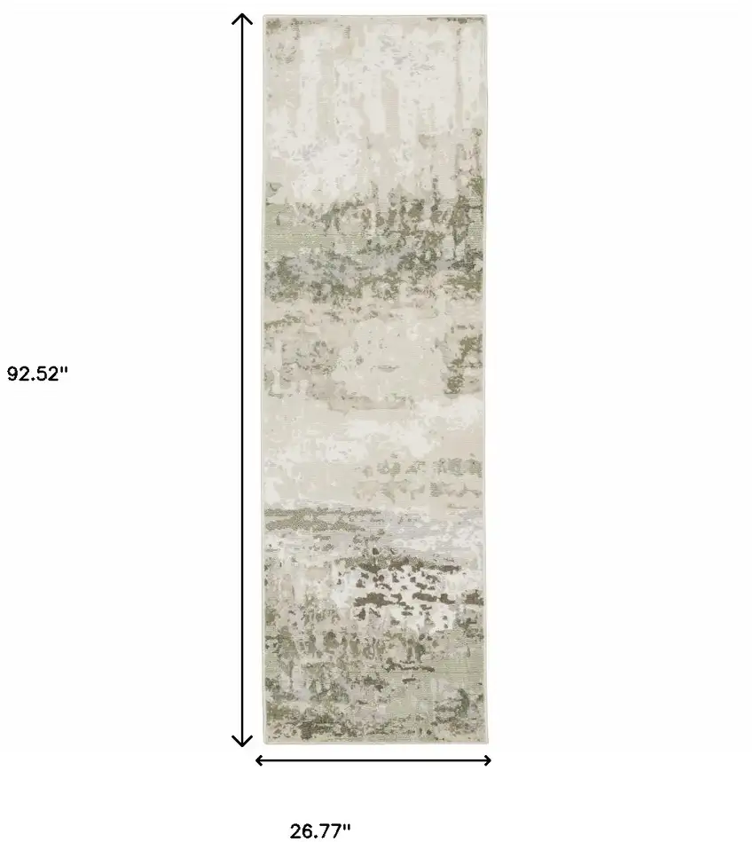 Beige Grey Brown And Sage Green Abstract Power Loom Stain Resistant Runner Rug Photo 10