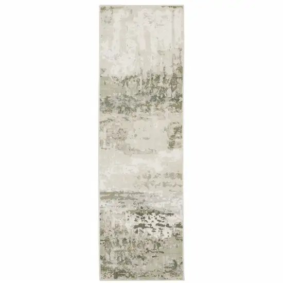 Beige Grey Brown And Sage Green Abstract Power Loom Stain Resistant Runner Rug Photo 1