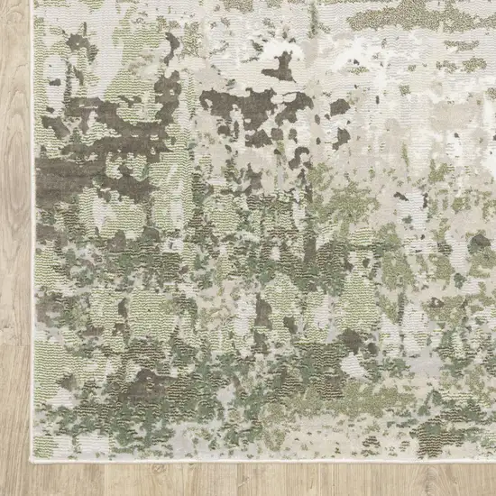 Beige Grey Brown And Sage Green Abstract Power Loom Stain Resistant Runner Rug Photo 2