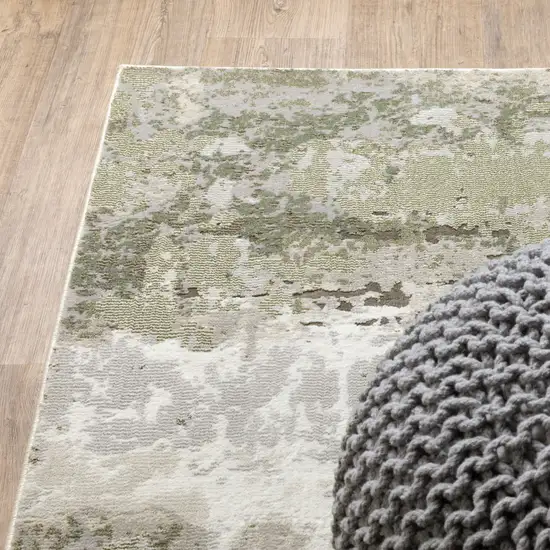 Beige Grey Brown And Sage Green Abstract Power Loom Stain Resistant Runner Rug Photo 5