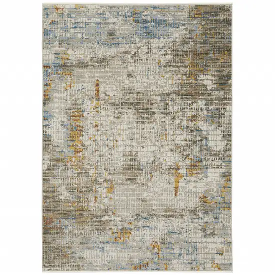 Beige Grey Brown Gold Red And Blue Abstract Power Loom Stain Resistant Area Rug With Fringe Photo 1