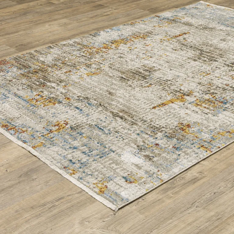 Beige Grey Brown Gold Red And Blue Abstract Power Loom Stain Resistant Area Rug With Fringe Photo 5