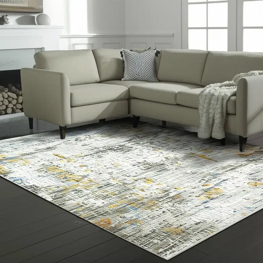 Beige Grey Brown Gold Red And Blue Abstract Power Loom Stain Resistant Area Rug With Fringe Photo 1