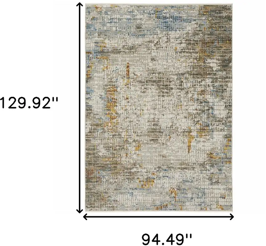 Beige Grey Brown Gold Red And Blue Abstract Power Loom Stain Resistant Area Rug With Fringe Photo 9
