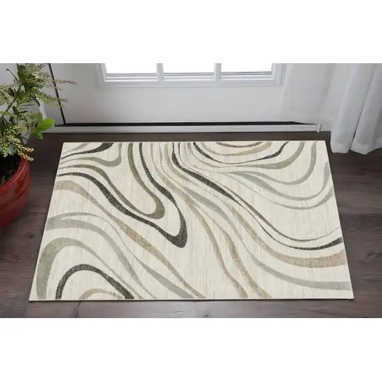 Beige Grey Brown Sage Pale Blue Tan And Charcoal Abstract Power Loom Stain Resistant Area Rug Photo 1