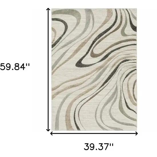 Beige Grey Brown Sage Pale Blue Tan And Charcoal Abstract Power Loom Stain Resistant Area Rug Photo 3