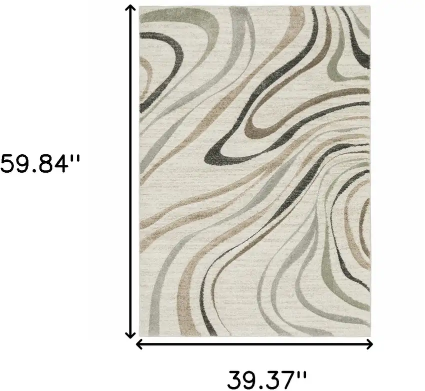 Beige Grey Brown Sage Pale Blue Tan And Charcoal Abstract Power Loom Stain Resistant Area Rug Photo 3