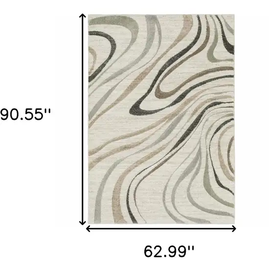 Beige Grey Brown Sage Pale Blue Tan And Charcoal Abstract Power Loom Stain Resistant Area Rug Photo 3