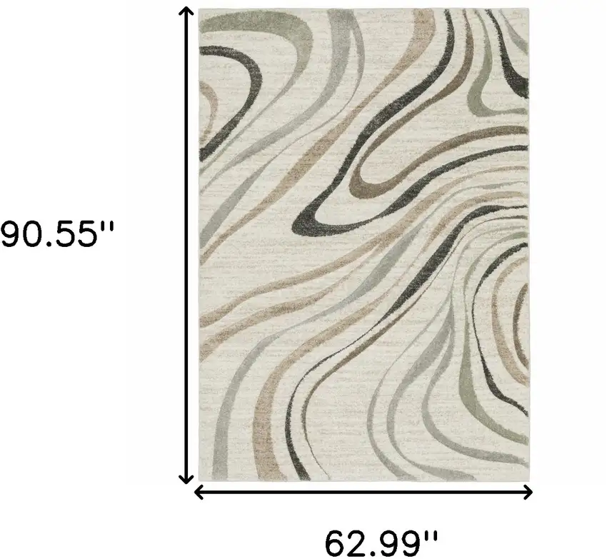 Beige Grey Brown Sage Pale Blue Tan And Charcoal Abstract Power Loom Stain Resistant Area Rug Photo 3