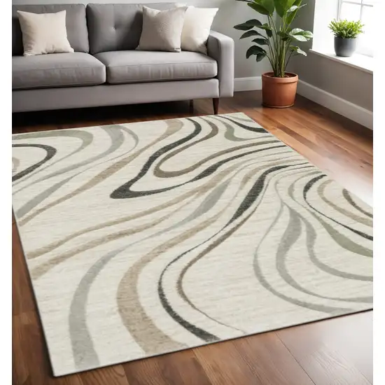 Beige Grey Brown Sage Pale Blue Tan And Charcoal Abstract Power Loom Stain Resistant Area Rug Photo 1