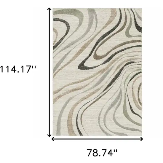 6' X 9' Beige Grey Brown Sage Pale Blue Tan And Charcoal Abstract Power Loom Stain Resistant Area Rug Photo 3